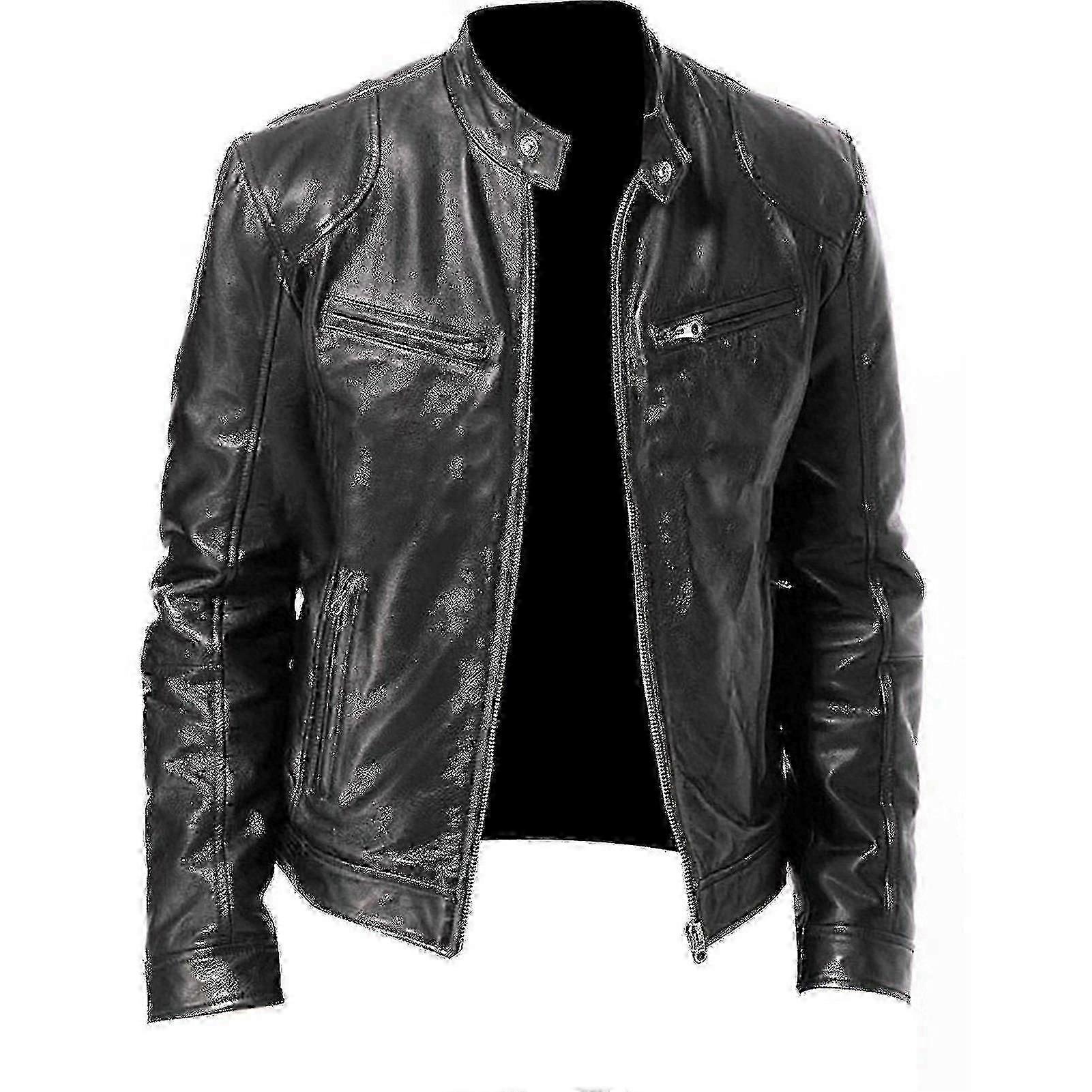 Men"s Casual Leather Jacket Front Zipper Closure Vintage Outwear For Working Driving Travel Outfit-Good