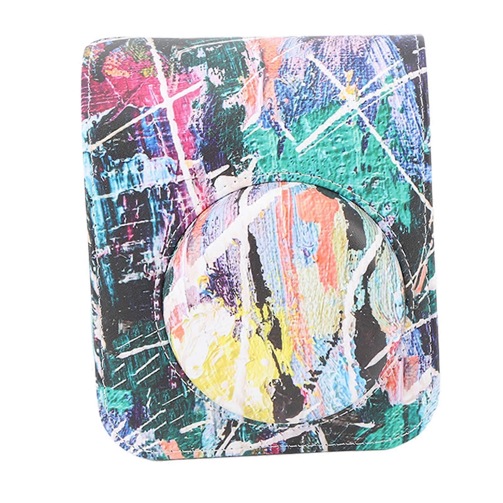 Color Print PU Leather Protective Case Bag with Adjustable Shoulder Strap Fit for Fujifilm Instax Mini 12 Colorful Graffiti 