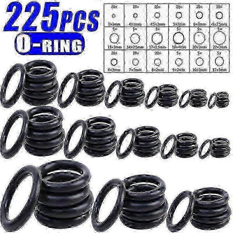 225pcs Rubber O Ring Oil Ance O-ring S Tightness Assortment Different Size With Plactic Box Kit Set