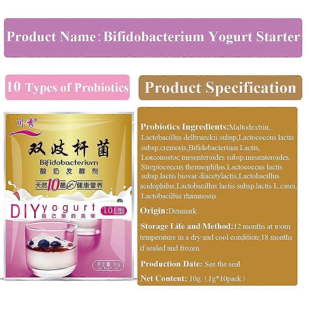ビフィズス菌ヨーグルトスターター、1g-1L、1g * 10パック、自宅でデザートを作る