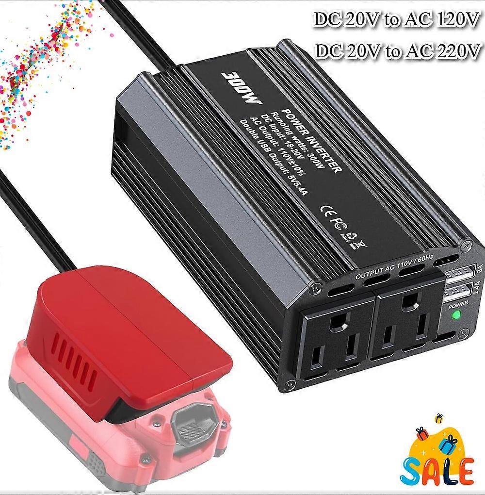 300W Power Inverter DC 20V to AC 220V 120V for Craftsman 20V Battery Inverter Portable Power Station Generator with 2 AC 2 USB