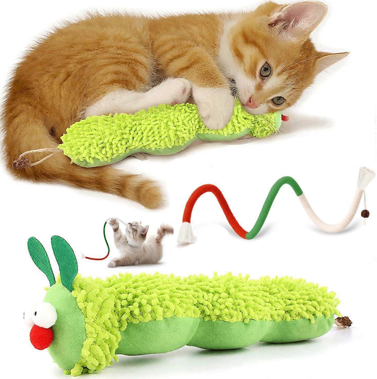 Cat Catnip Toy for Indoor Bored Cats, Cat Chew Toy for Teeth Cleaning, Bite-Resistant Plush Caterpillar Design, with 1pcs Chew Rope for Cats