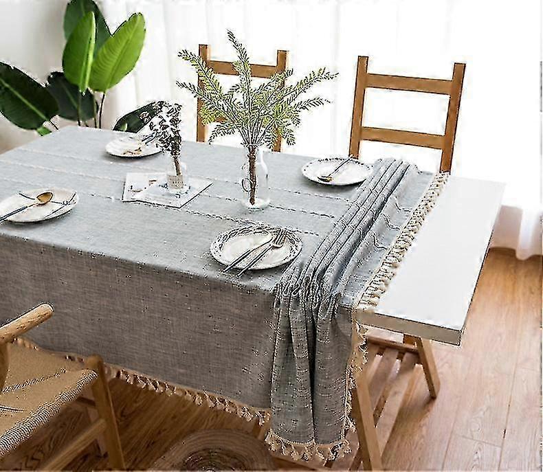 Tassel Embroidered Cotton Linen Tablecloth Cloth Rectangular Table Cloth.