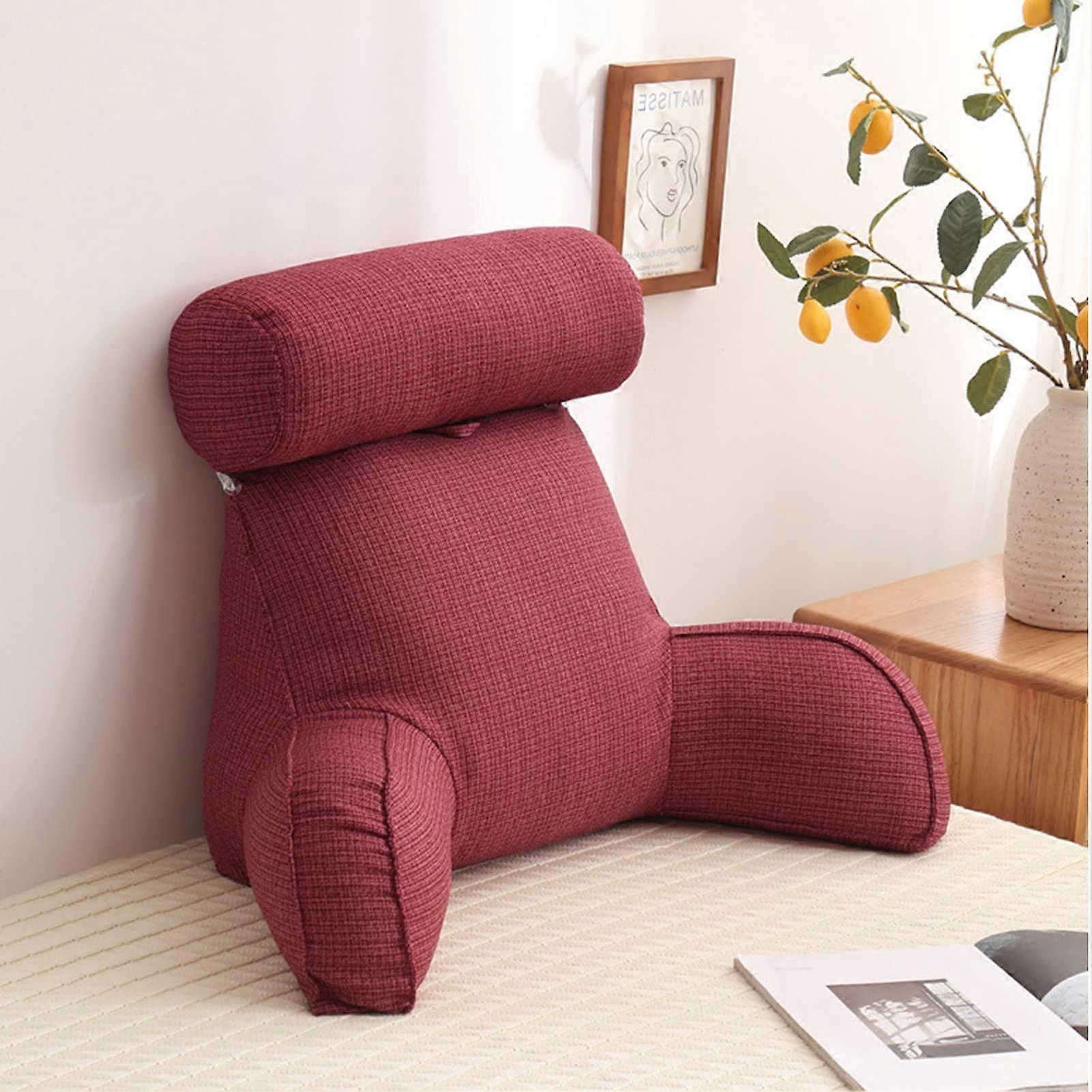Reading Pillow with Armrests for Bed and Sofa, Large Back Support Cushion with Removable Cover for Comfortable Reading and Rest