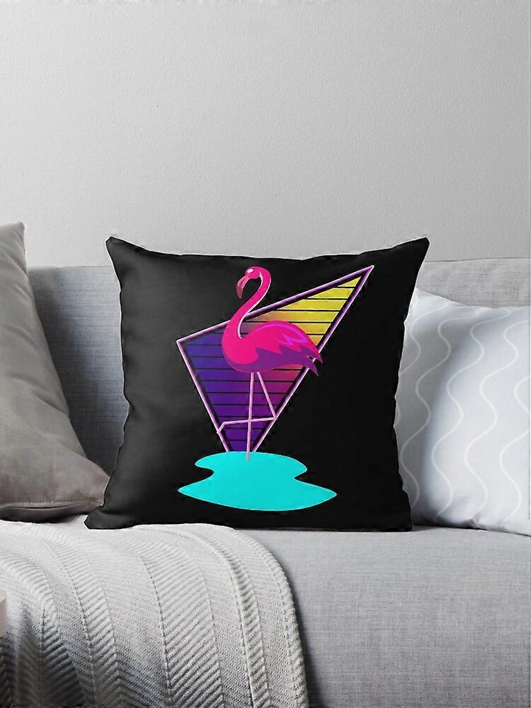 80s Synthwave Inspired Pink Flamingo Triangle Design Throw Pillow Covers Cases Cushion Cover Case Sofa 16x16 Inches