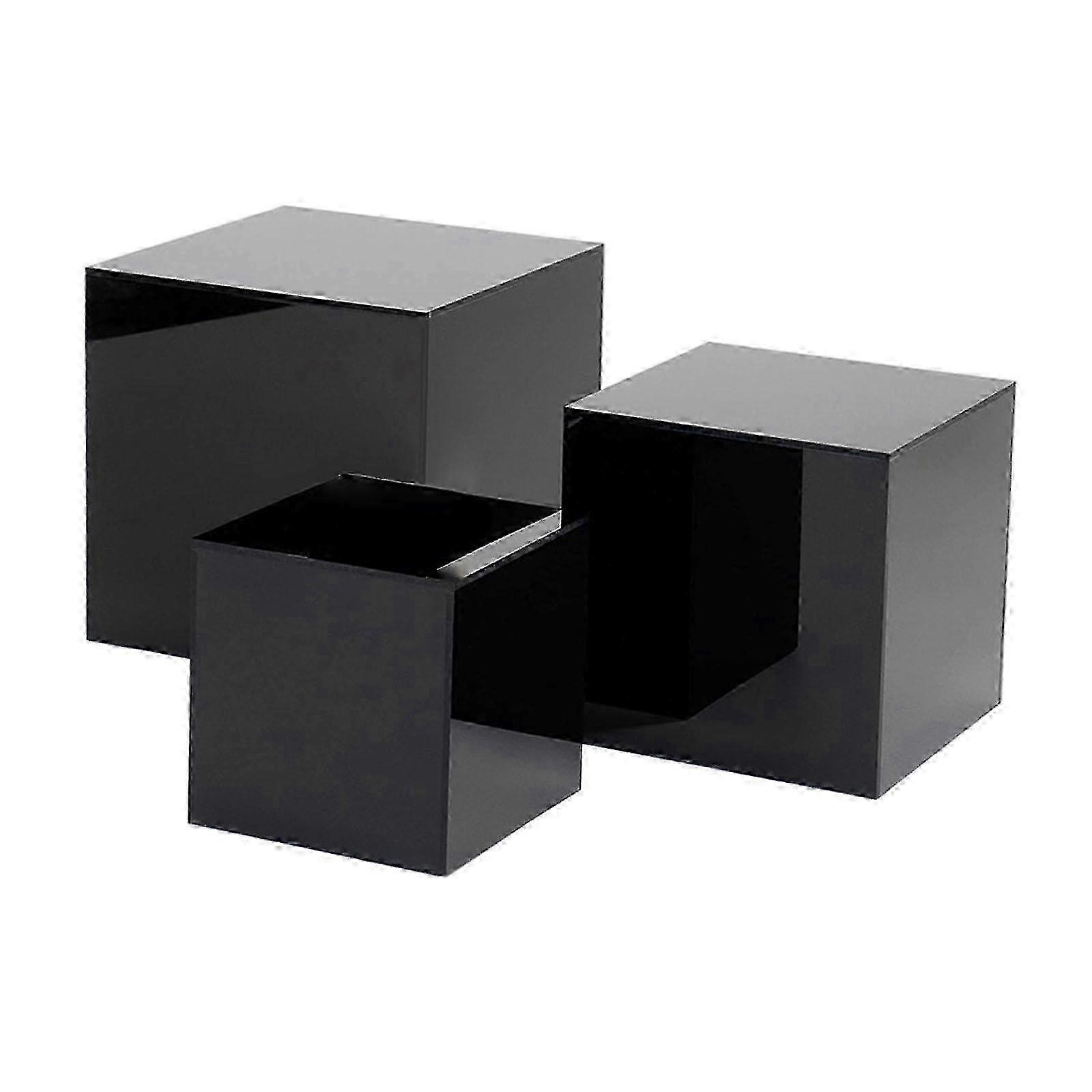 3Pcs Acrylic Cube Stand Nesting Risers with Hollow Bottom for Retail Counter Black