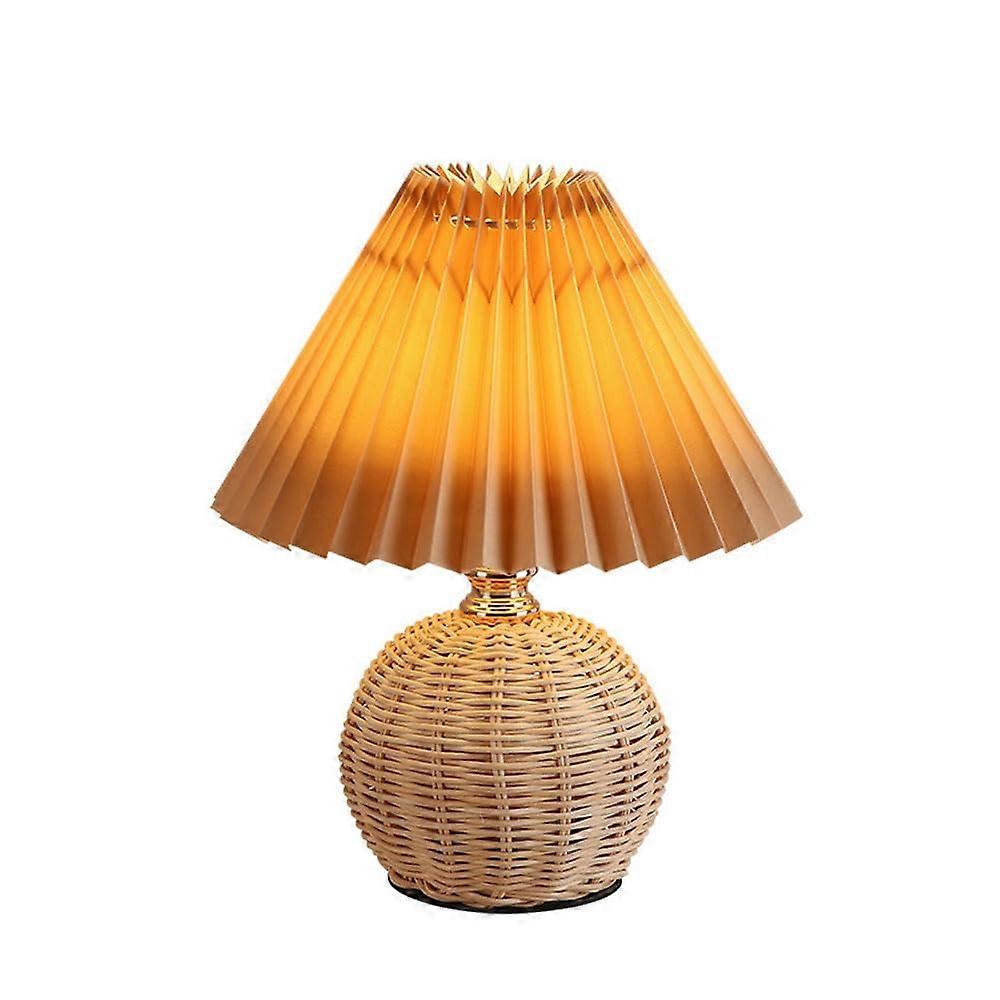 Shower Head Fabric Table Lamp Dimmable Bedside Rattan End Lights Handwoven Pleated Column Lamp Remote Control