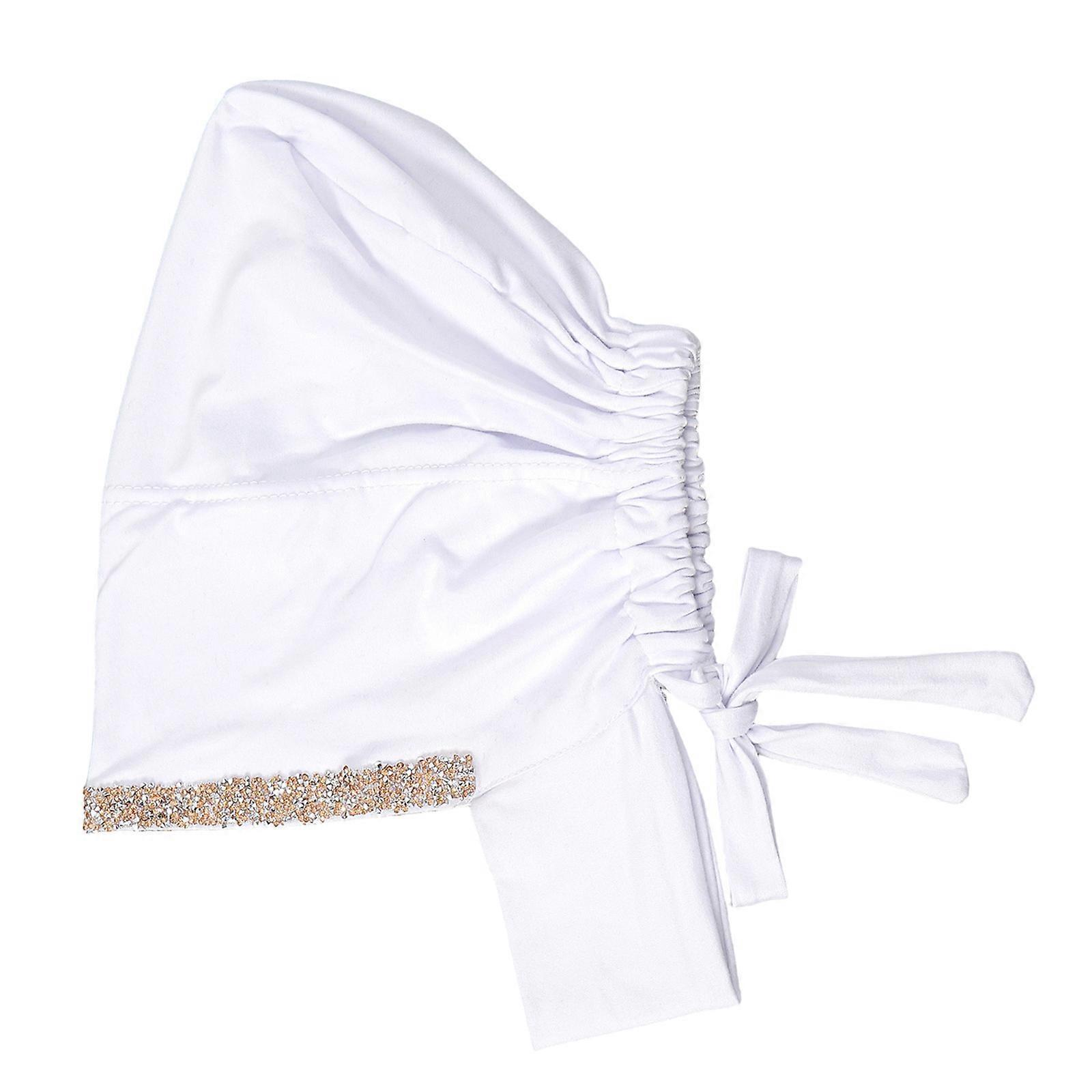 כובע חיג'אב אתני לנשי איסלאמי גולגולת כובע אבני חן תפור טורבן כובע גברת הודי כיסוי ראש לשימוש יומיומי לבן