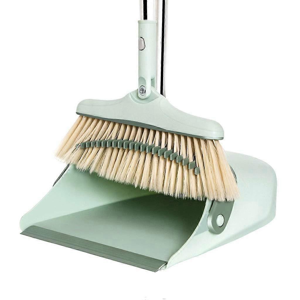 Broom and Dustpan Set with 180° Rotating Handle, Space Saving Upright Design for Home Kitchen Office, Green