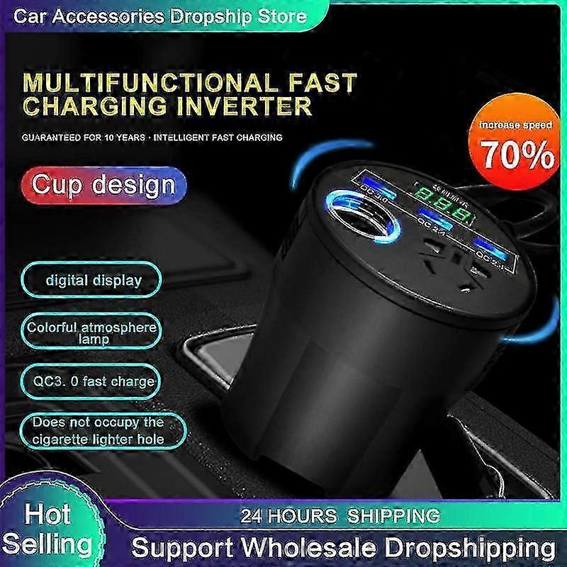 x 12V/24V To 220V Car Power Inverter Multifunctional Socket Charger USB Type C Fast