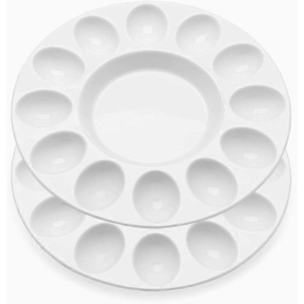 White Ceramic 12-Cup Stuffed Egg Tray (2-Pack) - Perfect for Hard-Boiled Eggs, Easter, Desserts & Catering