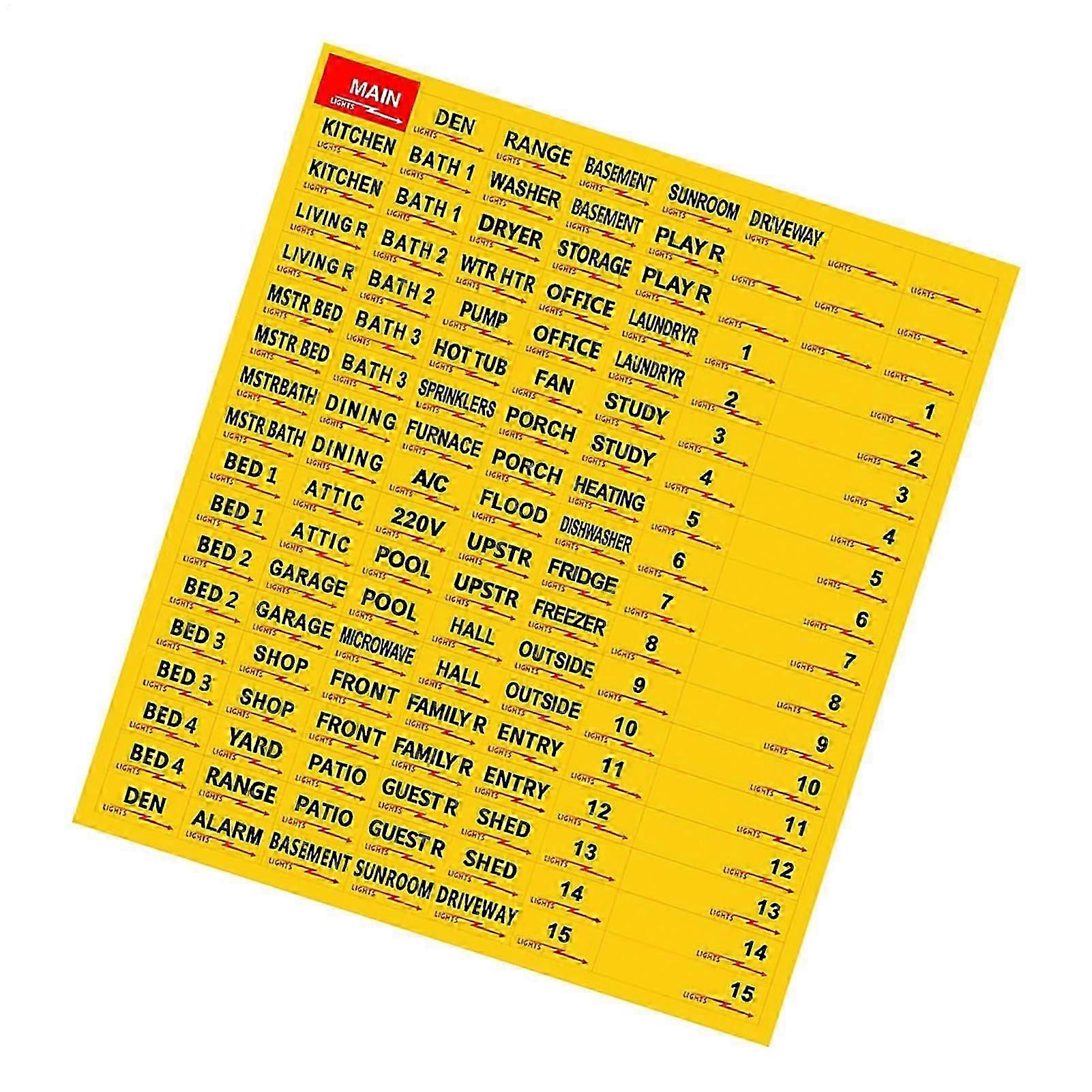 Electrical Distributor Labels | Removable Circuit Breaker Stickers For Distribution Box, Yellow, Colored, For Indoor and Outdoor Areas