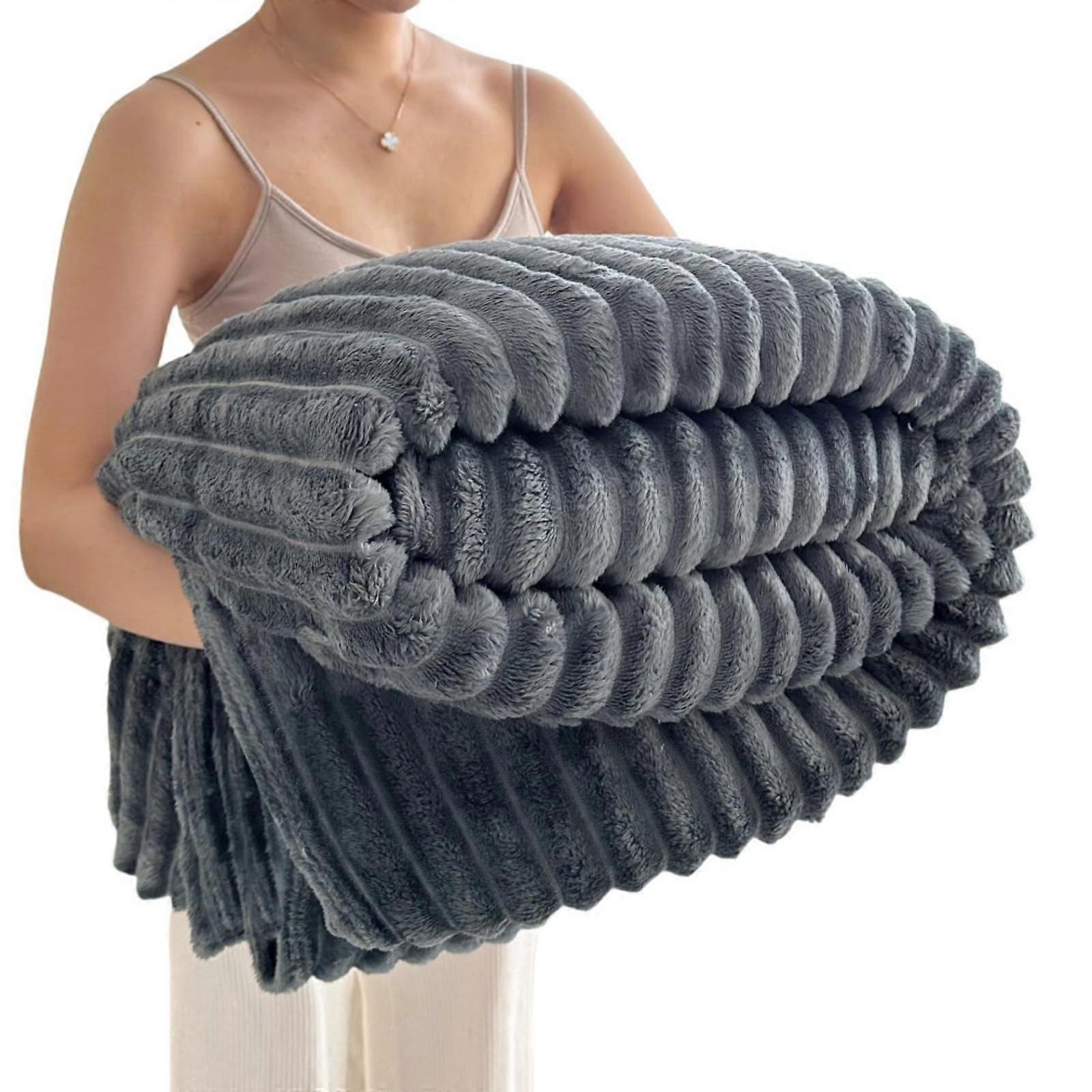 Plush Blanket Dark Gray 78x86 Super Soft Fluffy Throw for Couch AllSeason Warmth