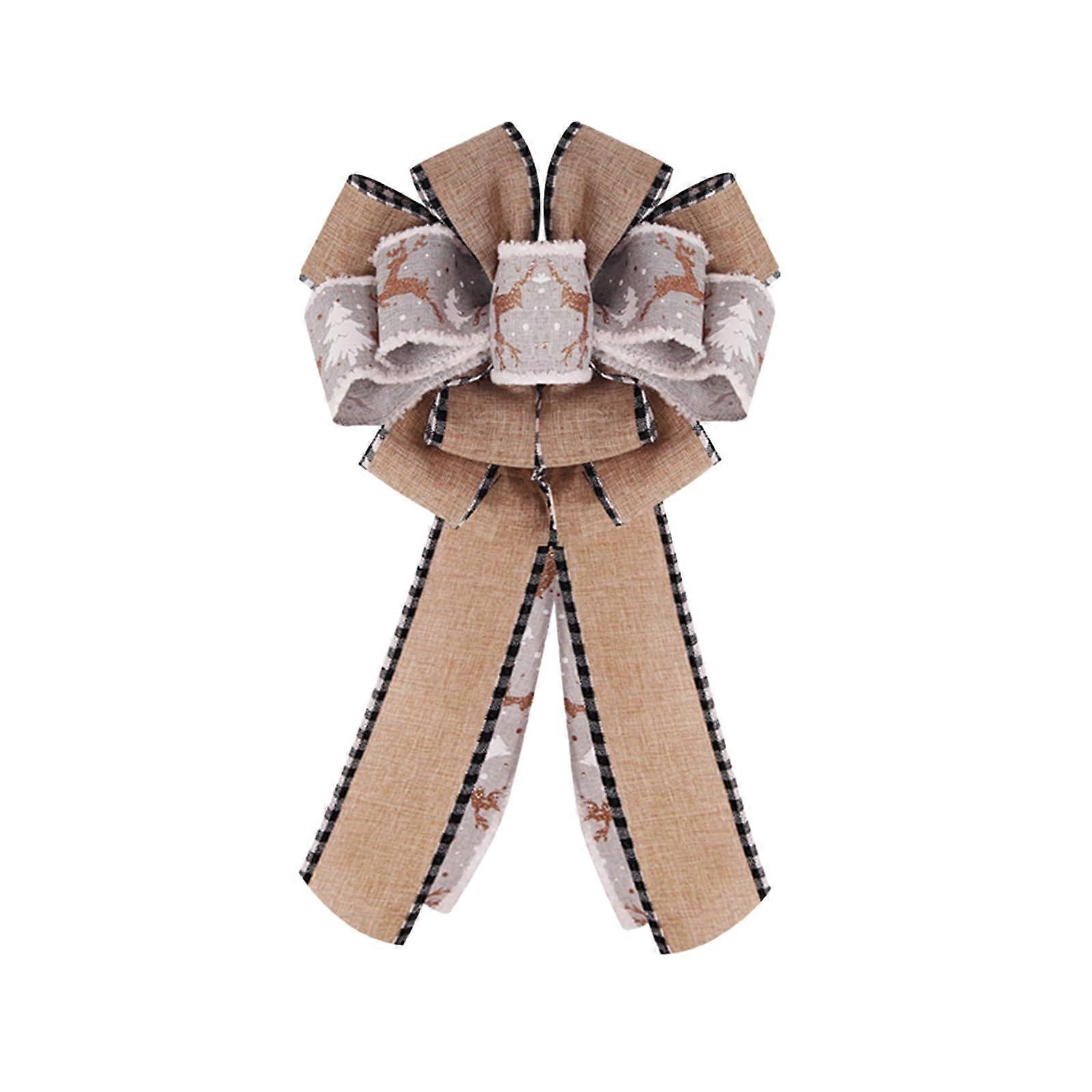 Christmas Tree Topper Bow Large Linen Ribbon Ornament for Festive Decorations, Weddings, and Parties (Size C)