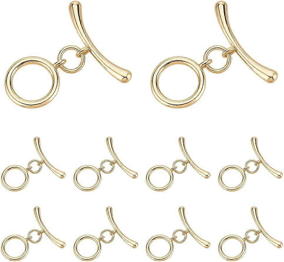 10Sets Toggle Clasps 18K Gold Plated Brass T-Bar Closure Clasps with Jump Rings OT Toggle Connectors for Jewelry Findings Making Accessory Supplies DI