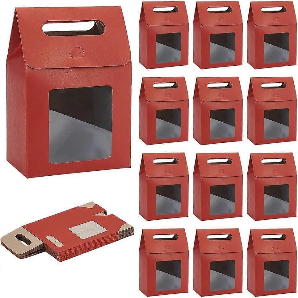 Treat Boxes 24pcs Gift Box with Window Candy Goodies Boxes Paper Box Red Gable Container for Party Favors Snacks Donuts Cookie Candy Birthday Wedding 