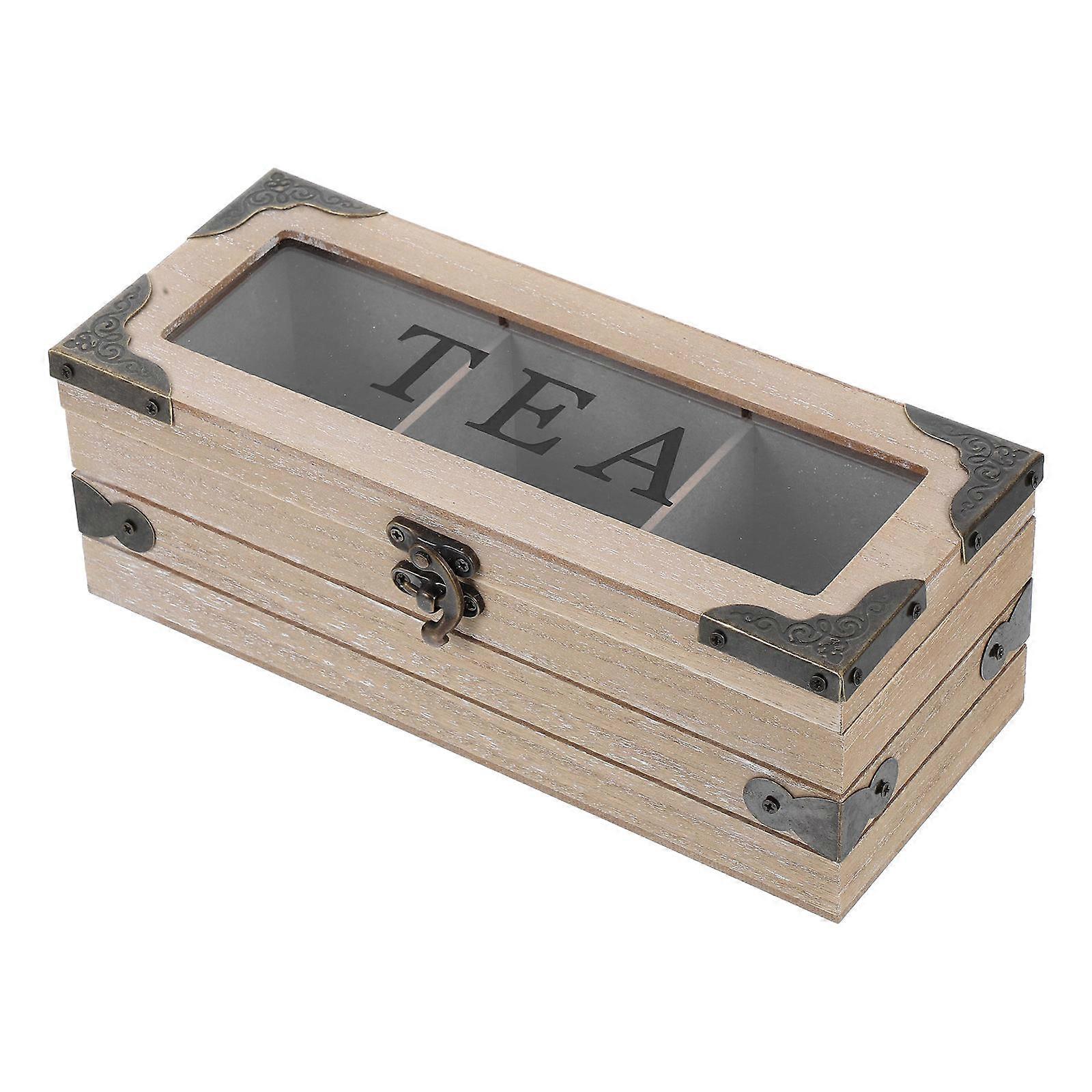 Tea Container Wooden Tea Bag Box for Storage 3-Compartment Design