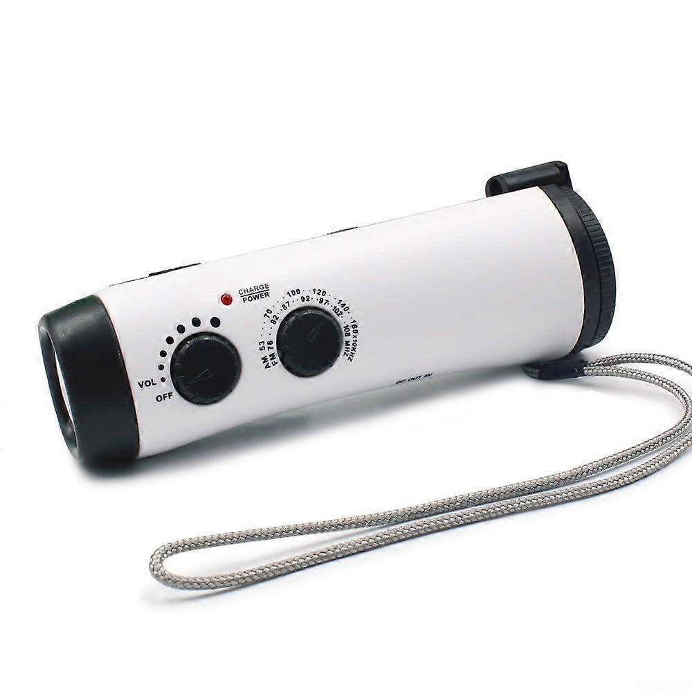 Hand Crank Emergency Radio with Flashlight and Phone Charger, SOS Alarm, White Compact Design