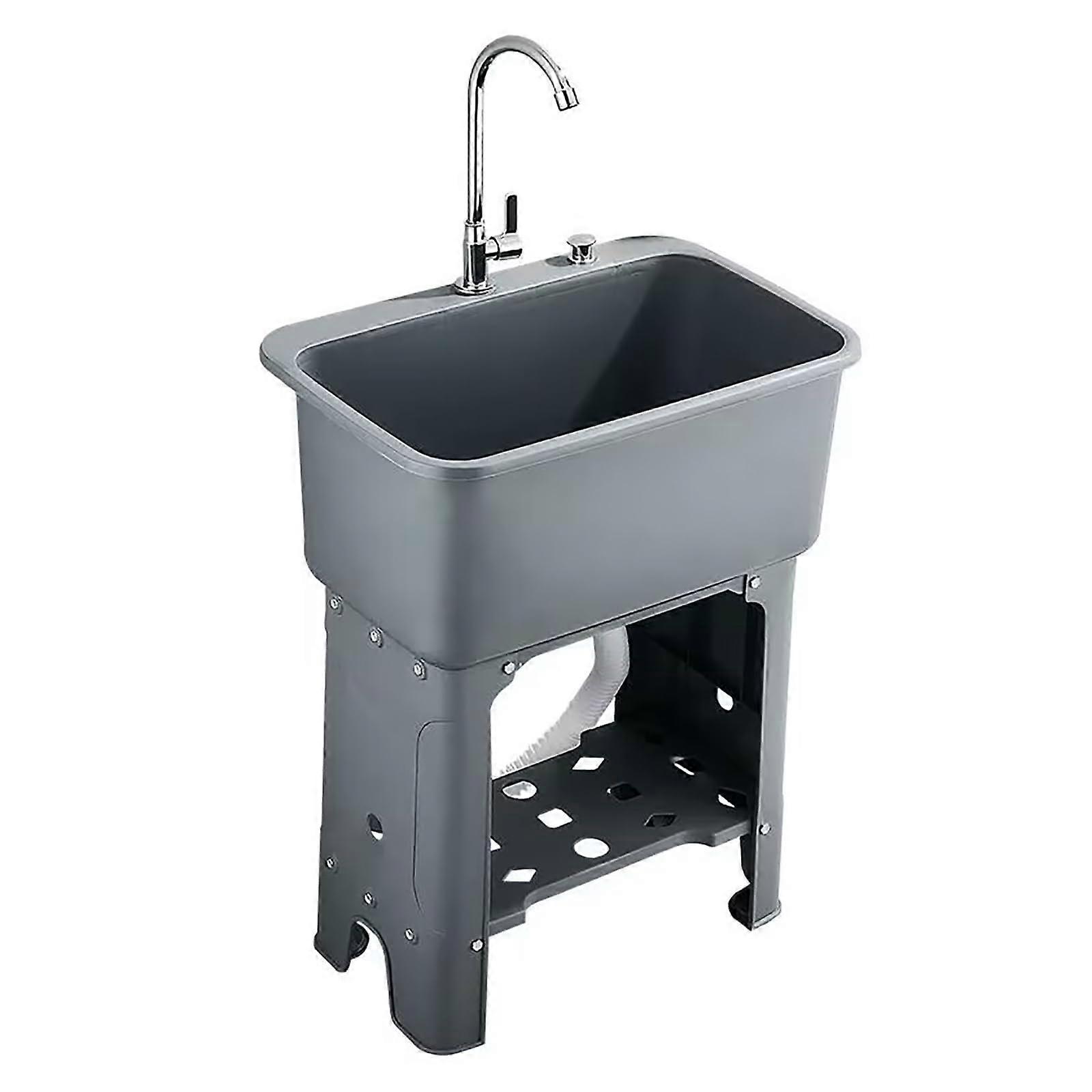 Freestanding Utility Sink 360Degree Rotatable Faucet With Washboard Shelf For Garage Lab And Laundry 60x40x76cm Grey