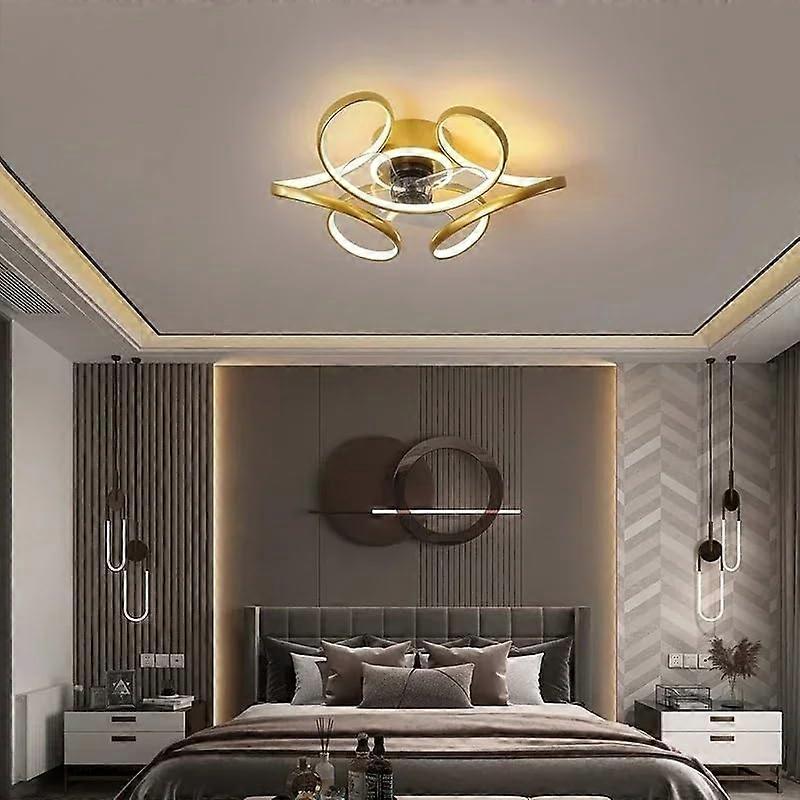 Modern Gold LED Ceiling Fan with Light Remote Control Dimmable Quiet Energy Saving for Bedroom