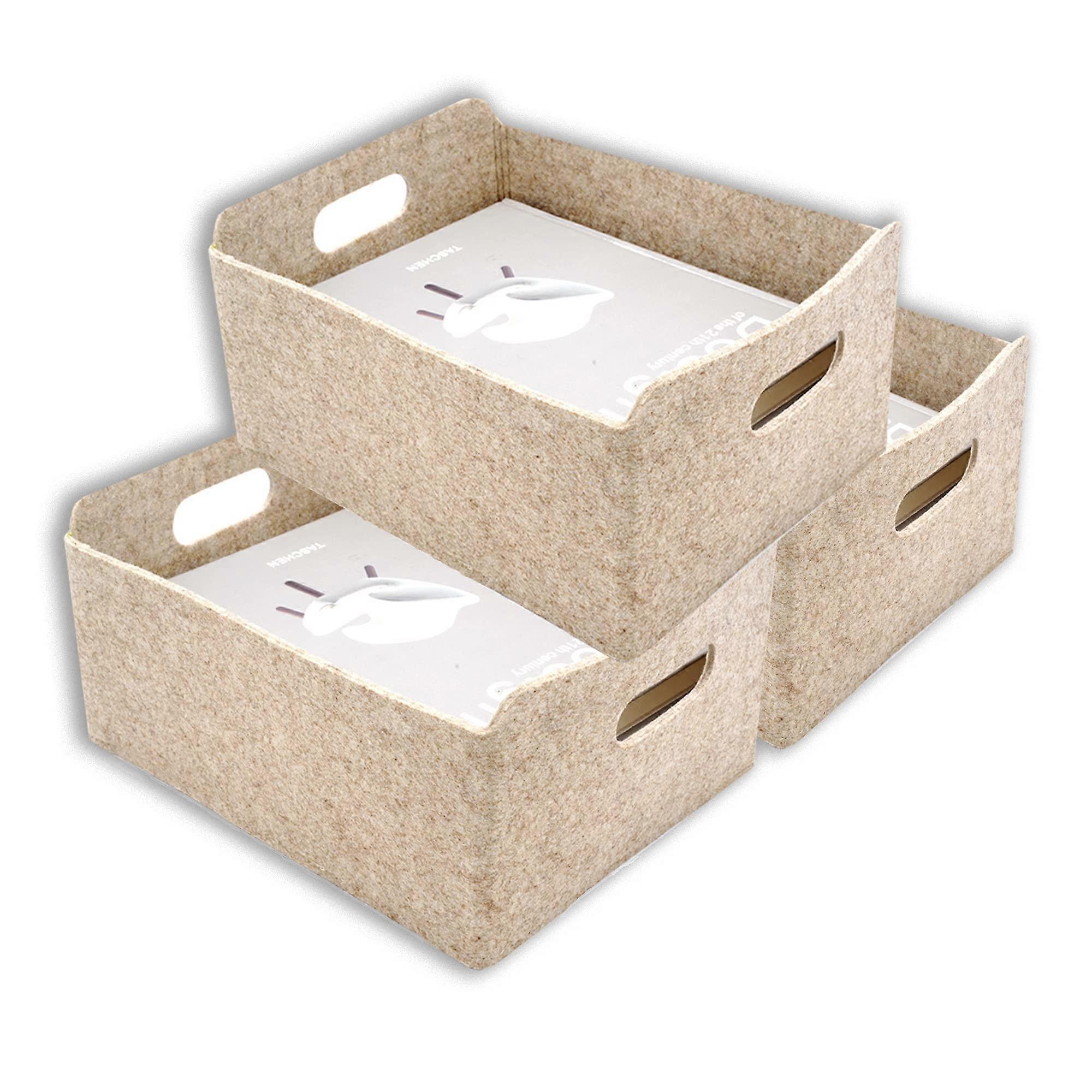Felt Storage Bins Set of 3 Collapsible TwoTone Baskets for Closet Shelves Clothes and Toys