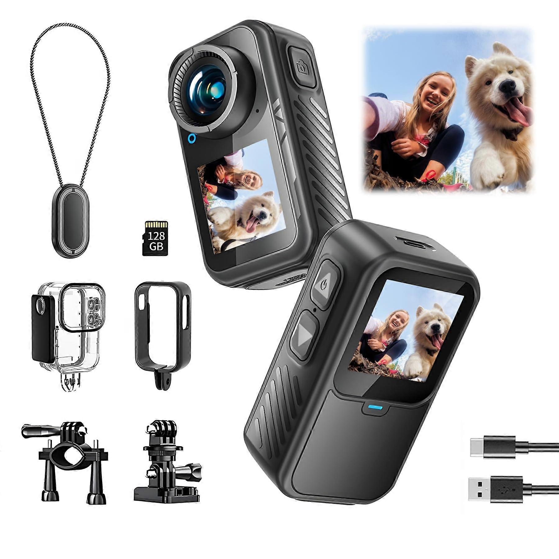 4K Waterproof Dual Screen Action Camera with Image Stabilization, Wearable POV for Cycling Hiking Swimming