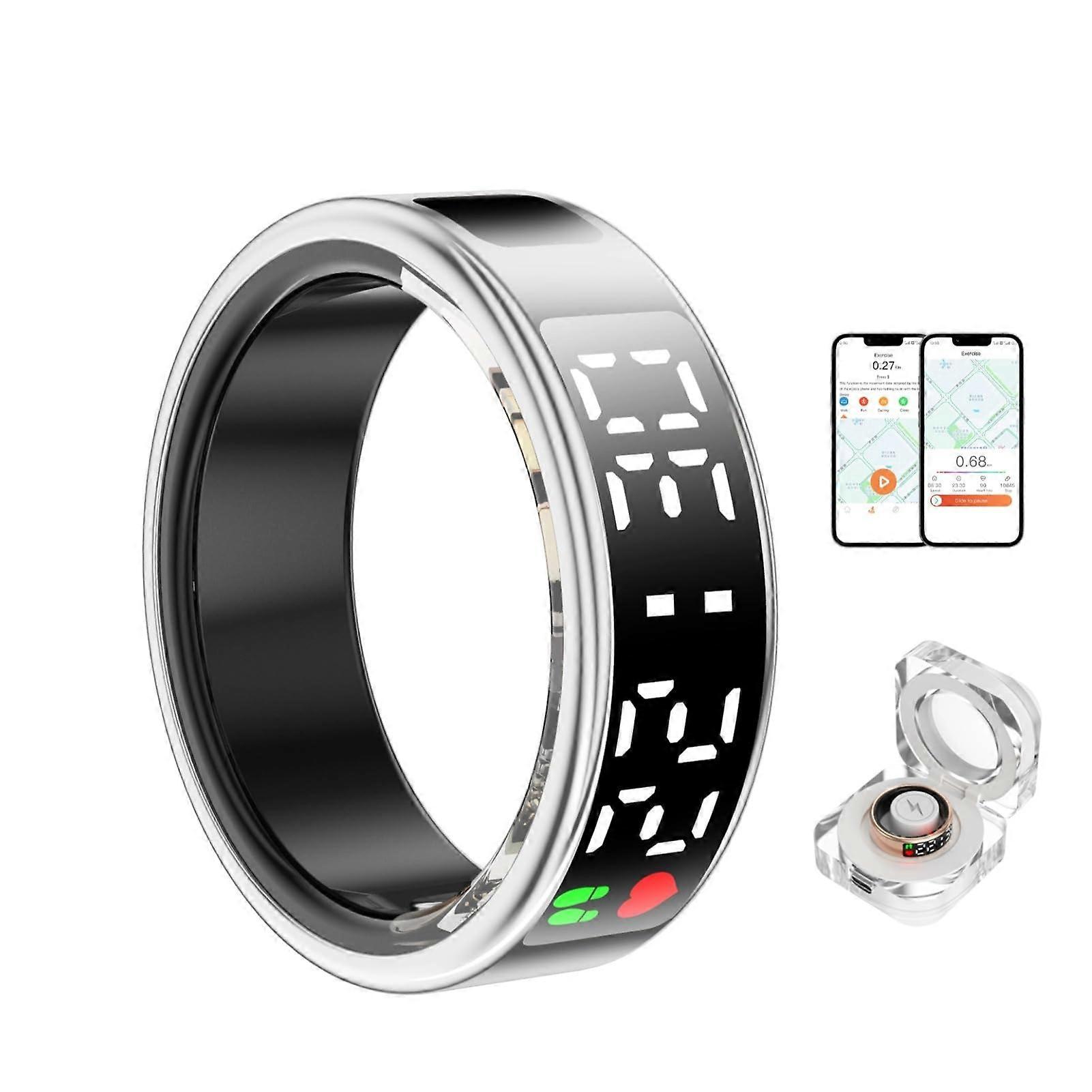 Smart Fitness Ring with LED Display, IP68 Waterproof Health Tracker, Heart Rate and Sleep Monitor