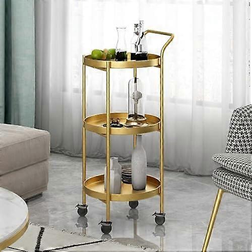 Slim Metal Rolling Beverage Cart with Wheels, 2Tier Round Metal Serving Trolley for Home Bar with Locks
