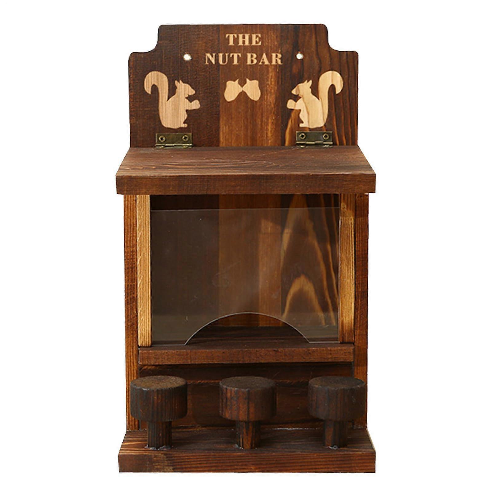 Squirrel Feeder Weatherproof Solid Wood Garden Bench Style with 3 Chairs and Transparent Window