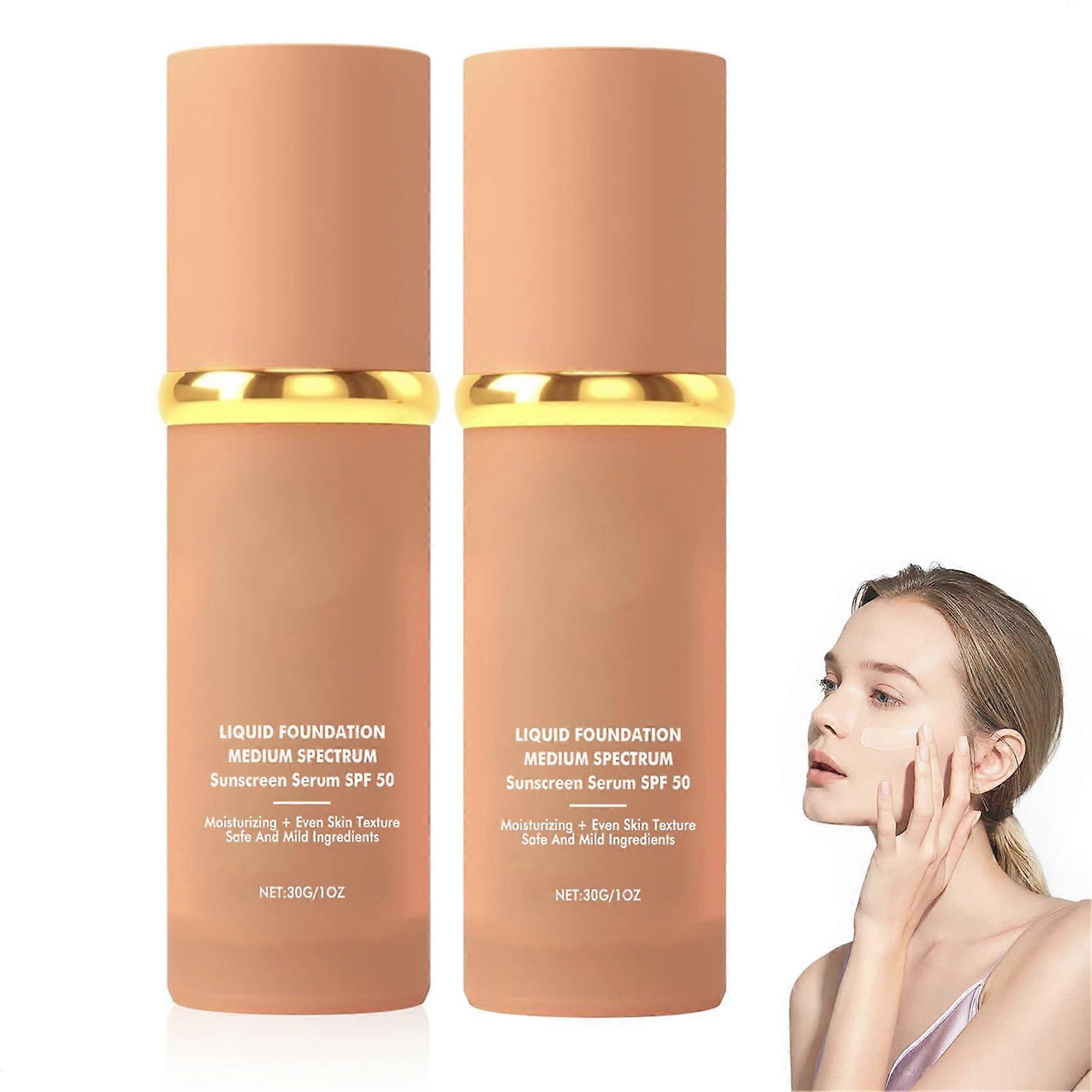 Liquid Foundation with ShadeAdapting Technology, 4in1 Full Coverage Waterproof Makeup for Mature Skin, 2Pcs 30ML
