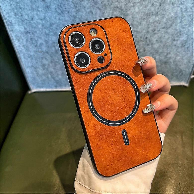 Case For Iphone 13 Brown Magnetic Leather Texture Full No3609