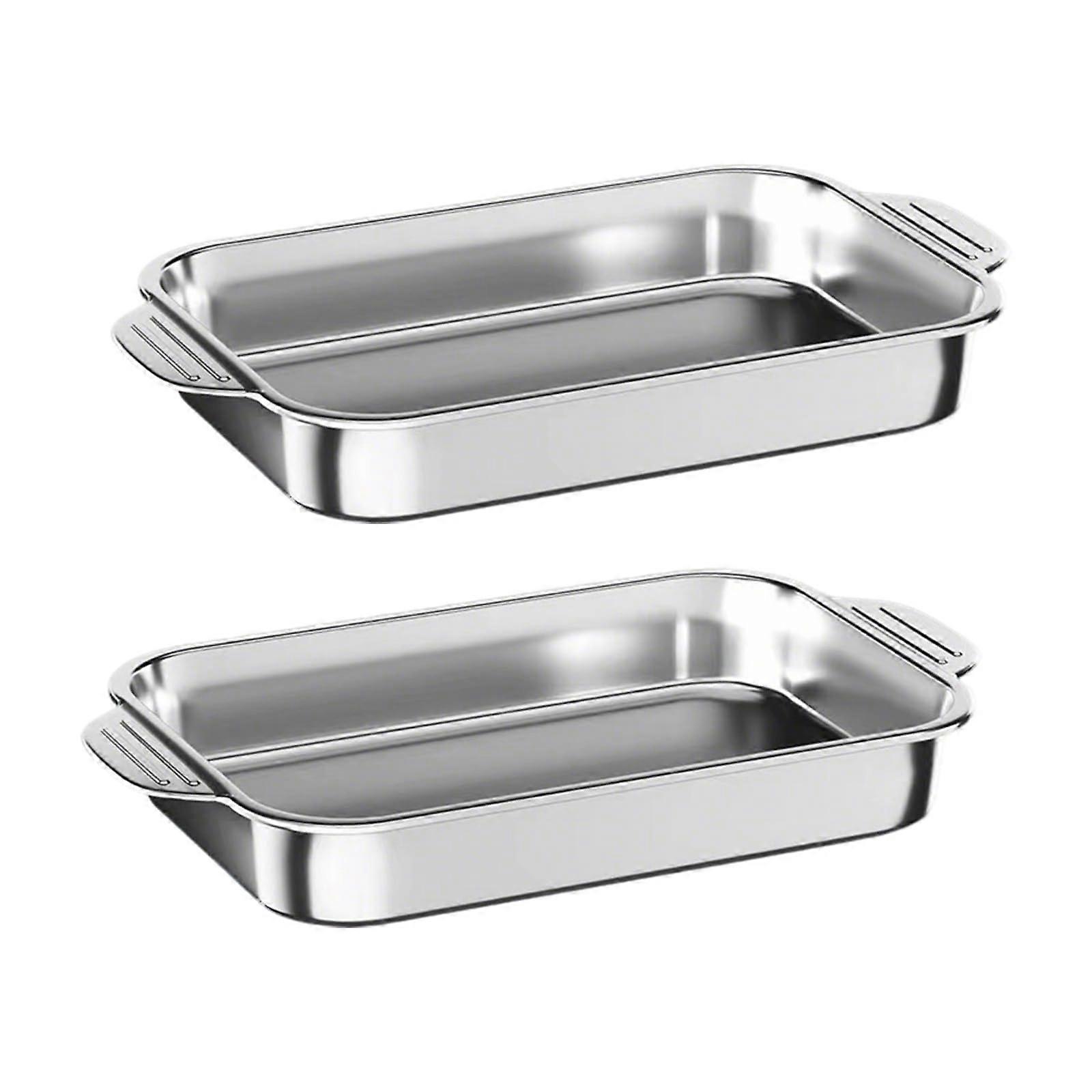 2 Pcs Stainless Steel Baking Pan 18x11 Inch Large Rectangular Cake Pan with Handles Dishwasher Safe