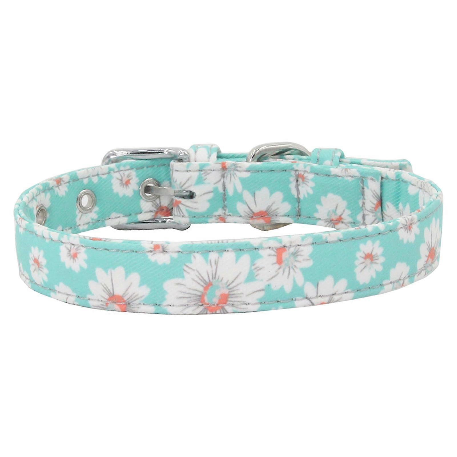Reflective Dog Collar with Buckle Flower Pattern Adjustable Soft Lined Canvas for Medium Dogs