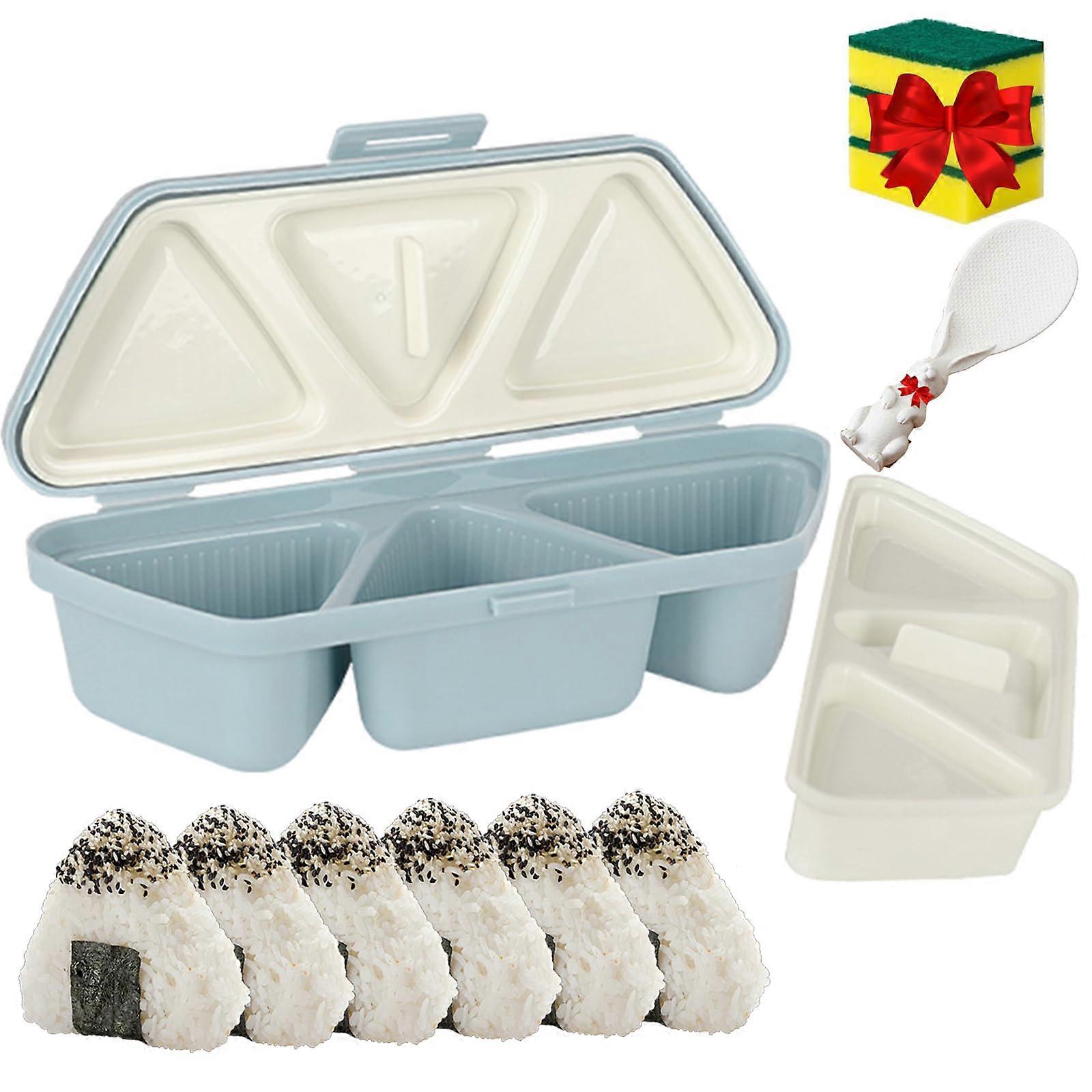 6 in 1 Onigiri Mold Sushi Rice Ball Maker Nonstick Easy Release Triangular Bento Press Blue