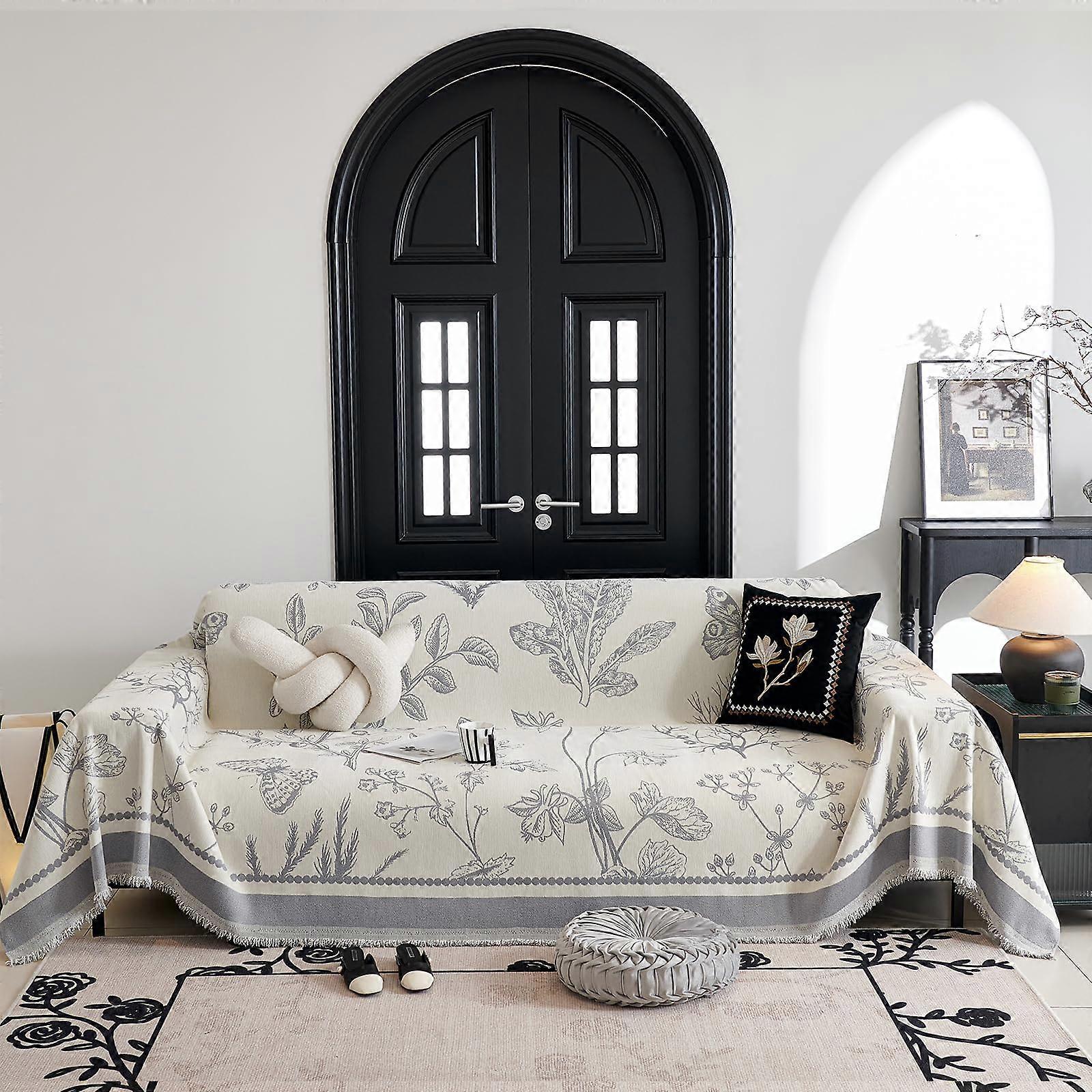 Chenille Sofa Cover for 3 Cushion Couch, Washable Non Slip Reversible L Shape Protector 71x118 Grey