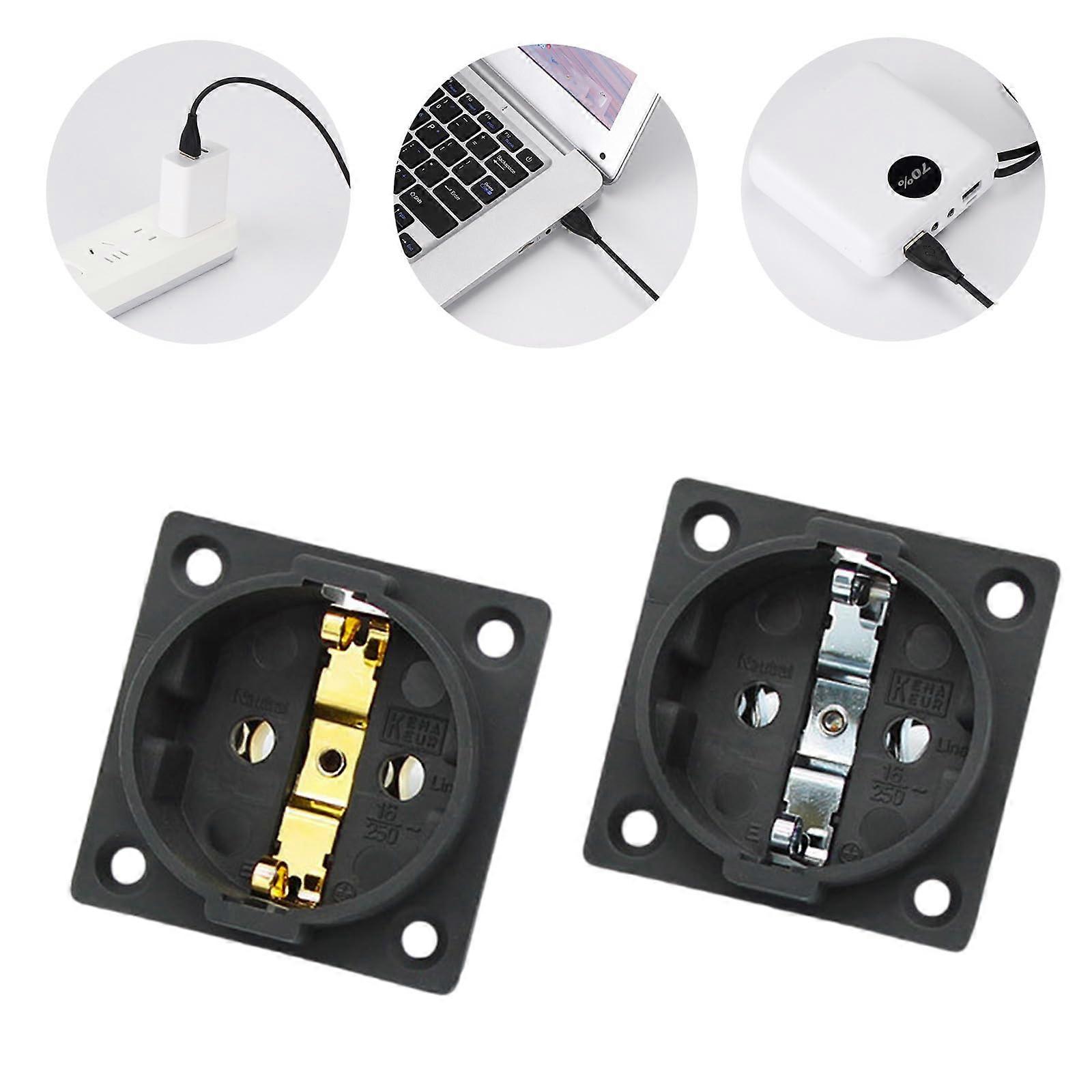 European Standard Wall Power Socket Panel Black Rhodium Plated FireResistant Square Design