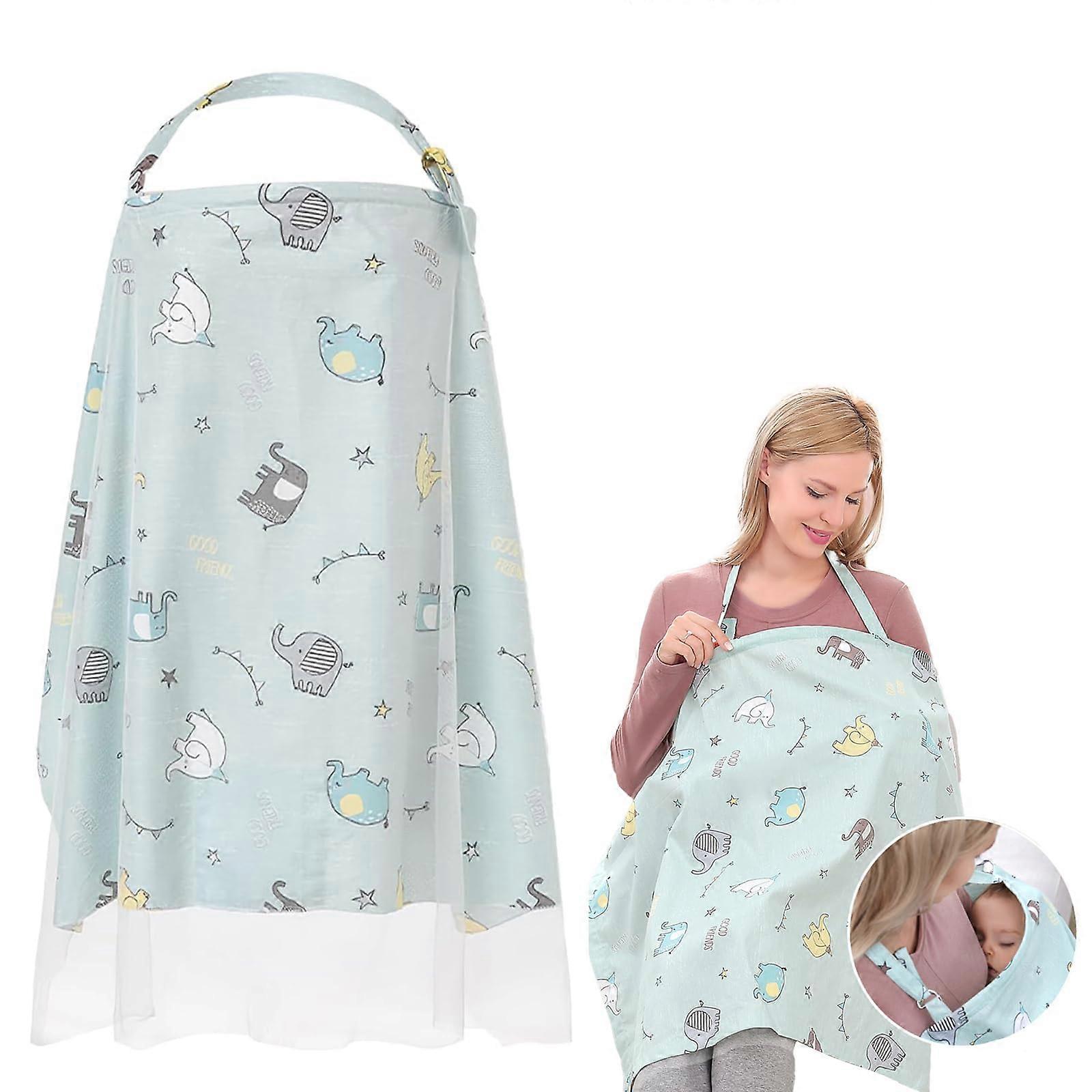 Nursing Cover Blue Elephant Pattern with Adjustable Privacy Fit Breathable Double Layer Stroller Use