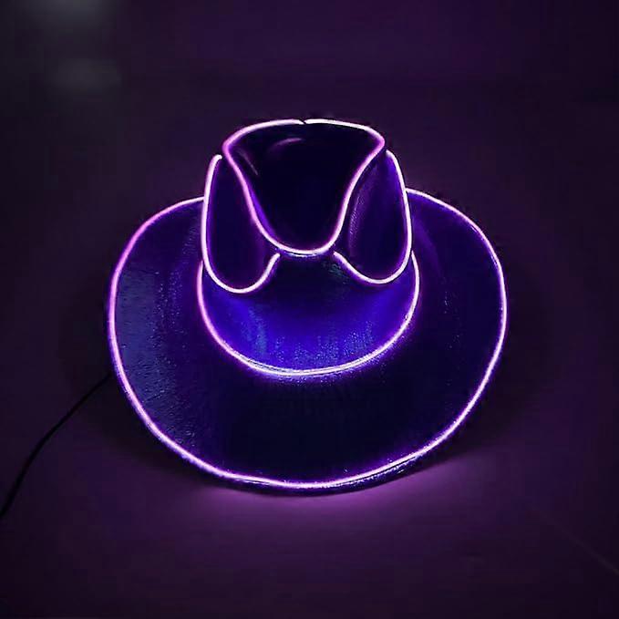 Purple LED Party Hat with Flashing Brim, Multiple Light Modes, Battery Powered for Stage and Disco