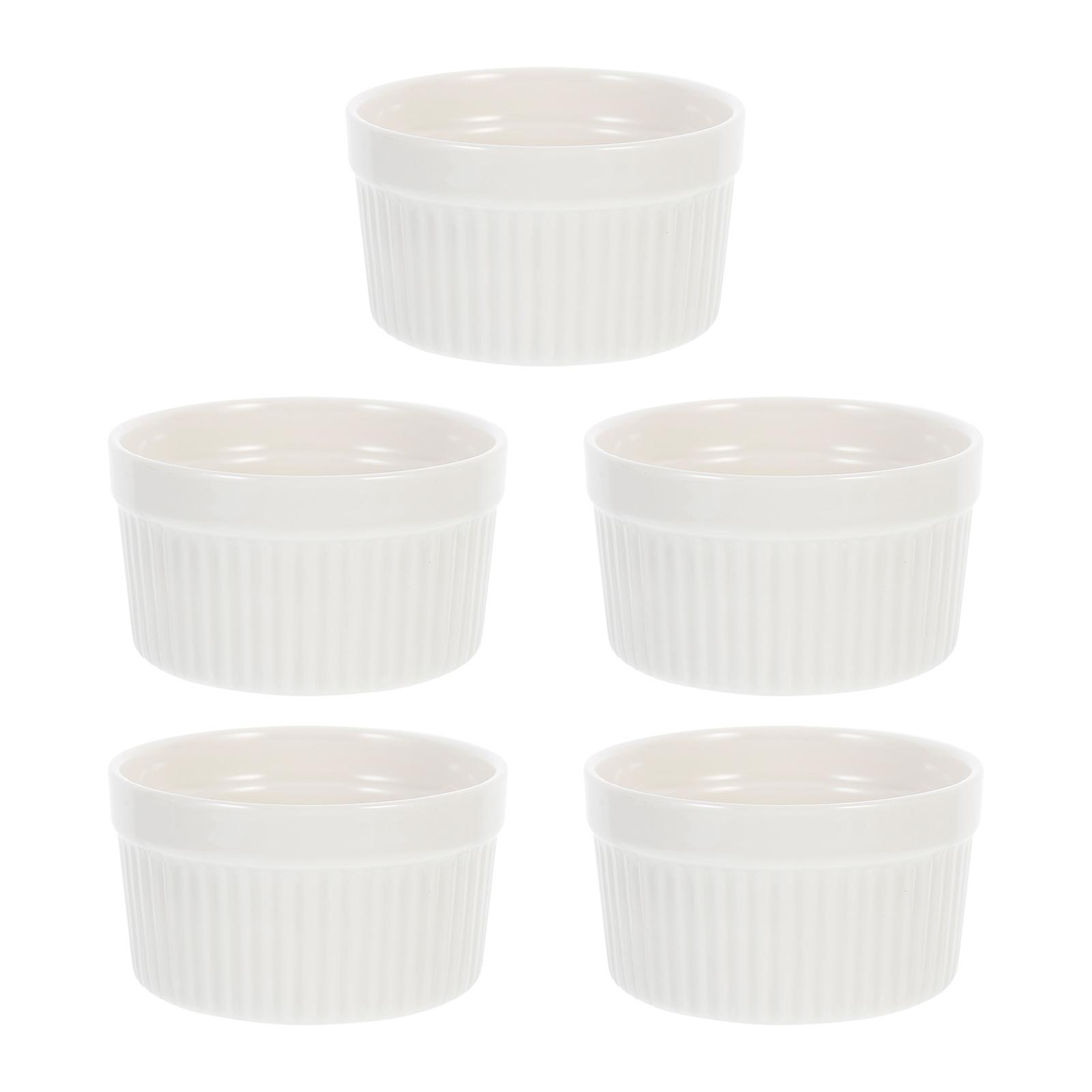 Ceramic Baking Bowl Set for Kitchen Use 5Pcs White High Temperature Resistant Bowls