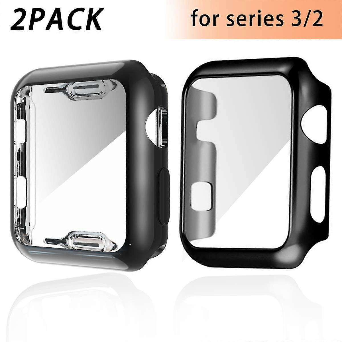 Case with Screen Protector for Apple Watch 42mm, 2 Pack Clear Slim Full Coverage for Series 3/2/1