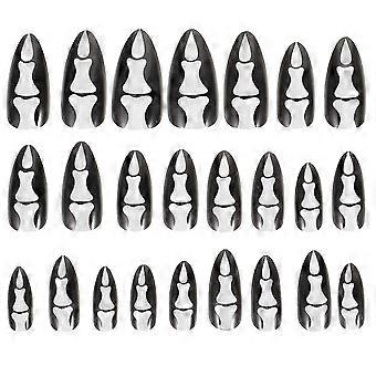 24pcs Gothic Bones Press On Nails Halloween Fake Nails Gothic Finger Bone Glue On Nails for Women Girls