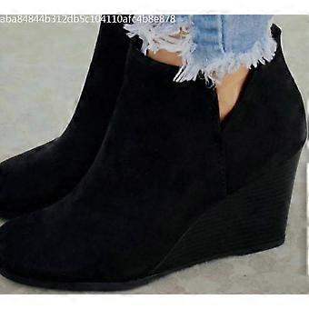 UTTOASFAY Fashion Women Suede Wedges Zipper Boots Solid Color Short Booties Round Toe Shoes Khaki 8(39)