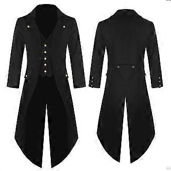 Abrigo largo de manga larga con solapa y muesca para hombre, color liso, holgado, cortavientos, estilo gótico, retro, para Halloween (negro, 3XL)