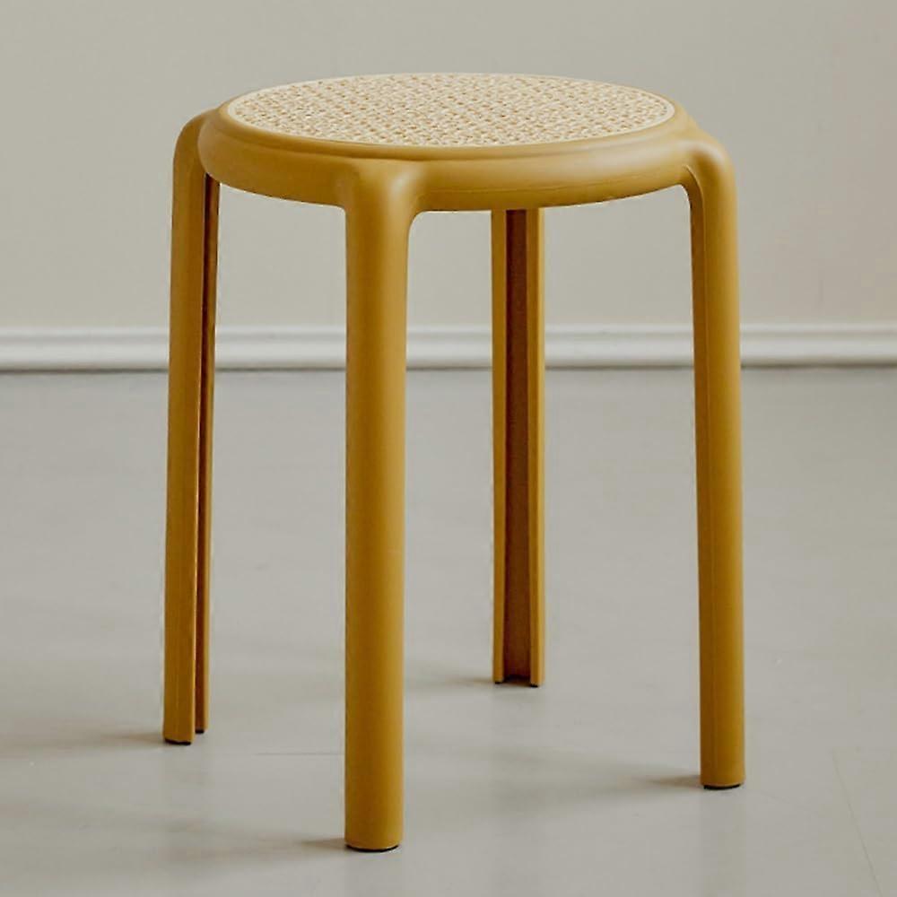 Plastic Bar Stools Stackable Round Rattan Style 45cm Bright Amarillo for Kitchen Dining