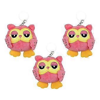 Adorable Cartoon Owl Plush Pendants, Pink, For Bag Key Decor, 3Pcs