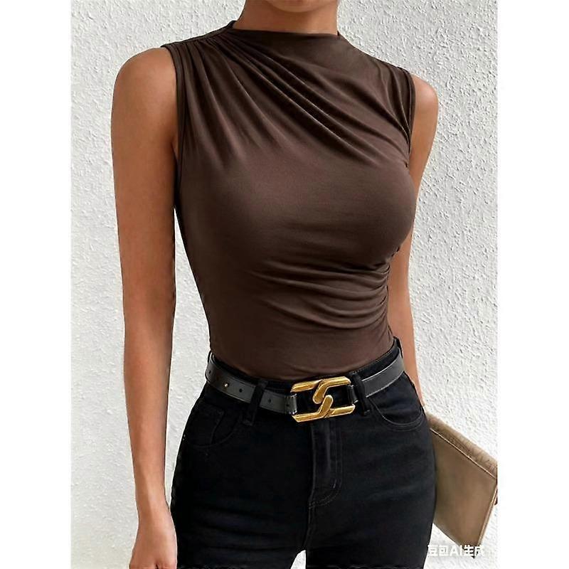Women's Summer Knit Swing Neck Sleeveless Solid Colour Top