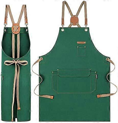 Chef Apron with Pockets, Cross Back Apron for Kitchen(Green)