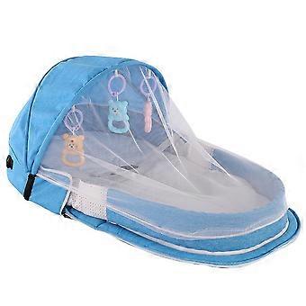 Baby Bed Folding Portable Baby Crib with Net and Awning Nest Baby Bed for Camping Infant Bed Bassinet for Baby Blue