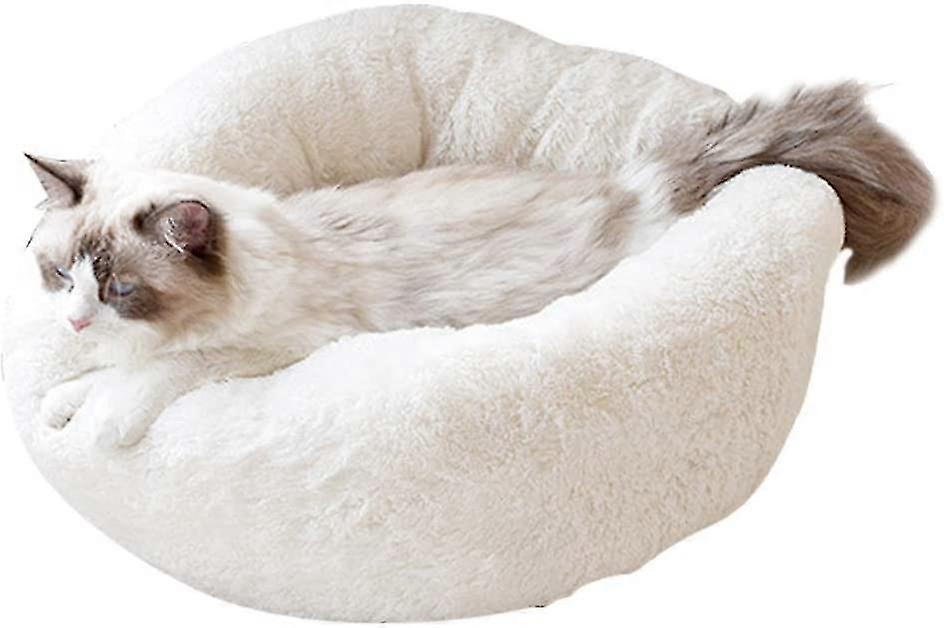 Soft Warm Long Plush Pet Bed Round Sofa compatible with Cats Dog