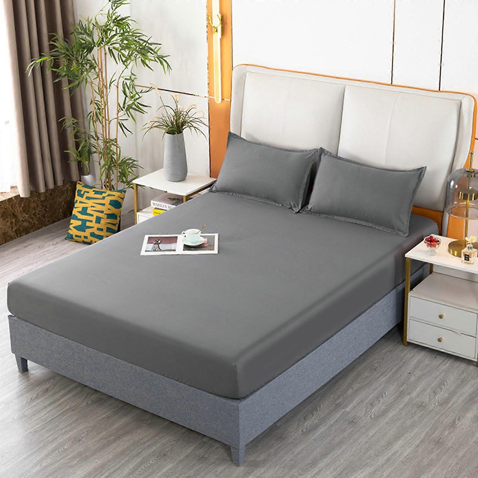 Dark Grey Cotton Solid Colour Fitted Sheet, Size 3/4 Full Bunk (47"x 79")